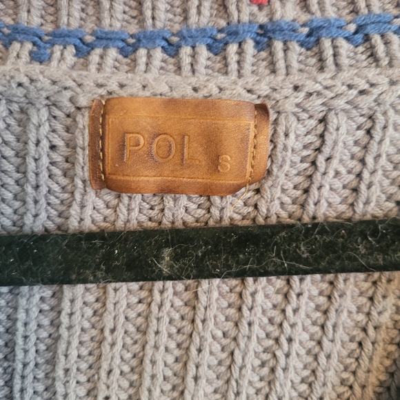 POL V-Neck Sweater in Gray with Blue Trim - Picture 3 of 6